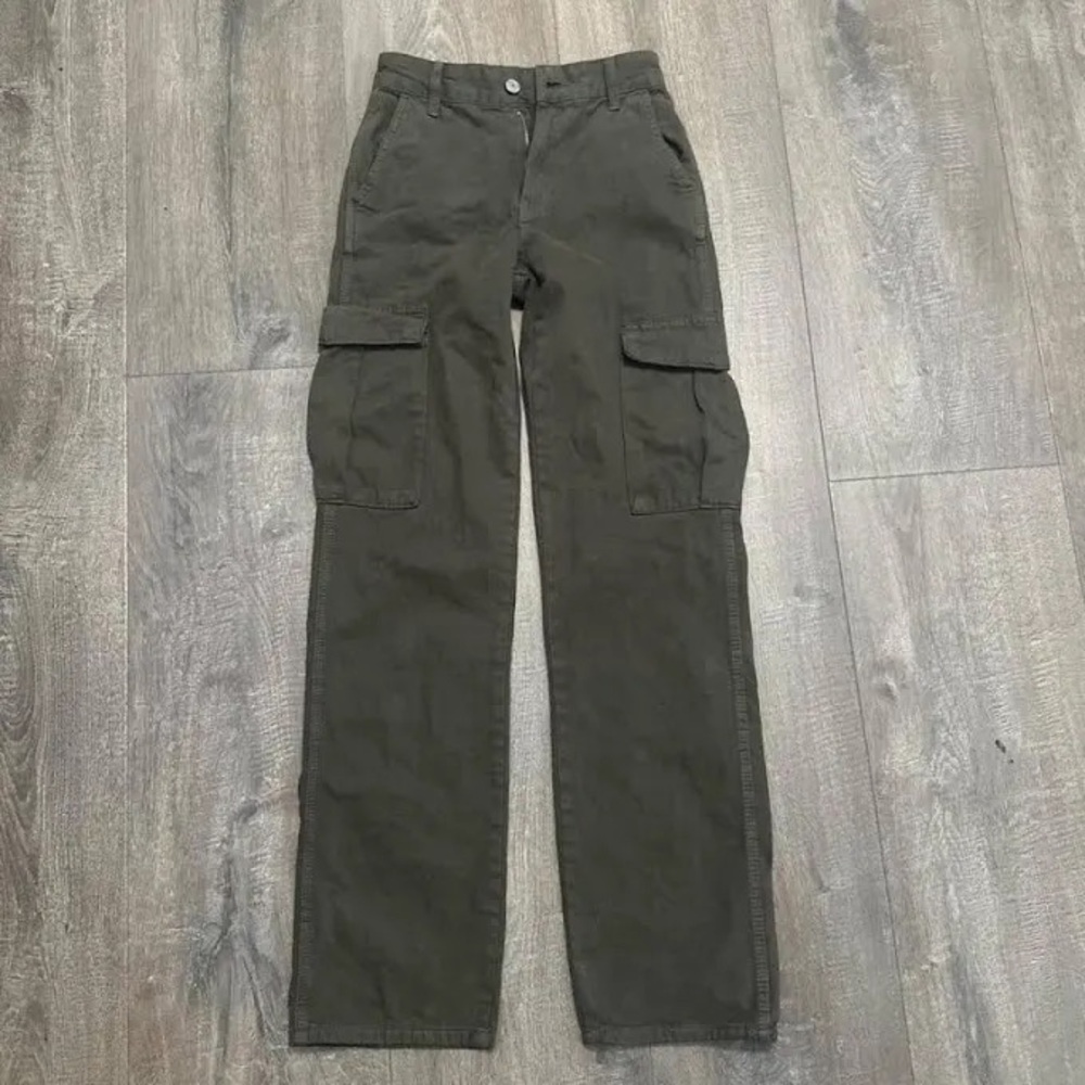 Pull & Bear high rise straight leg olive cargo denim